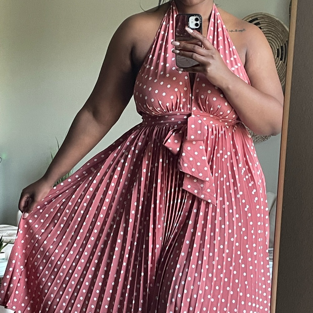 PrettyLittleThing Polka dot pleated halter dress size: 10